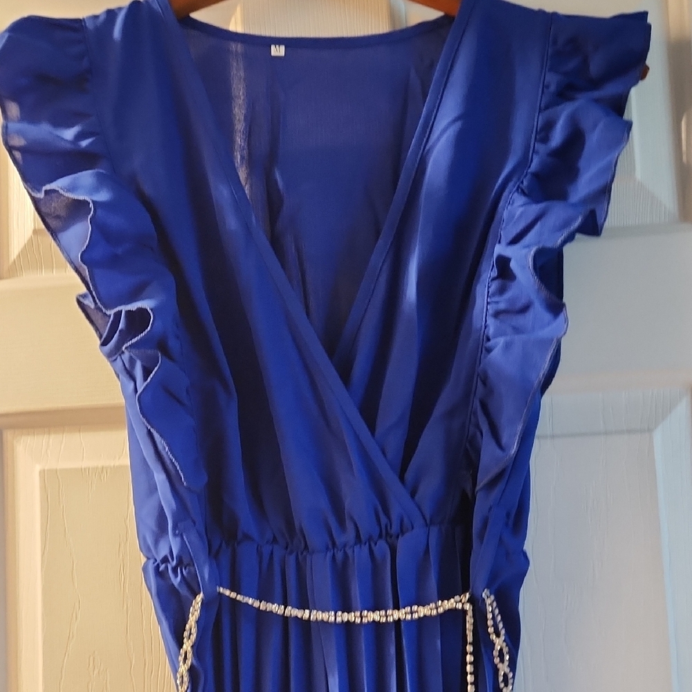 Elegant Blue Ruffle Jumpsuit,  NEW